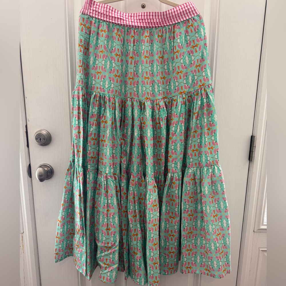 Brooks Ave Pink and Aqua Abstract Maxi Skirt - Picture 2 of 3